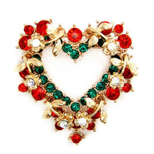 Load image into Gallery viewer, Christmas Heart Shape Multi-color Wreath Electroplating Crystal Brooch Pins Women Fashion Brooch - Mega Discount Store Ghana