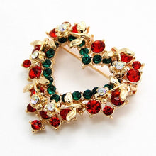 Load image into Gallery viewer, Christmas Heart Shape Multi-color Wreath Electroplating Crystal Brooch Pins Women Fashion Brooch - Mega Discount Store Ghana