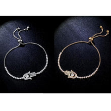 Load image into Gallery viewer, Valentines Day Gift Hamsa Hand Crystal Inlaid Hand Chain Bracelet, Chain Length: 25cm(Silver) - Mega Discount Store Ghana