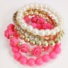 Load image into Gallery viewer, Fashion Candy Color Rose Flower Multi-layer Beads Stretch Charm Bracelet Bangle(Magenta) - Mega Discount Store Ghana