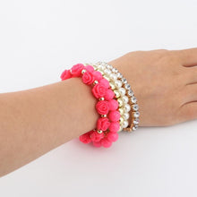 Load image into Gallery viewer, Fashion Candy Color Rose Flower Multi-layer Beads Stretch Charm Bracelet Bangle(Magenta) - Mega Discount Store Ghana