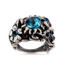 Load image into Gallery viewer, Fashion Plated Old Silver Flower with Colored Crystal Ring for Women Silver with Diamond - Mega Discount Store Ghana