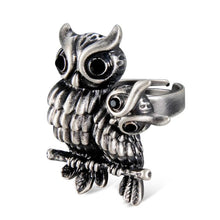 Load image into Gallery viewer, Plated Ancient Silver Double Owl Ring for Men and Women(Silver with Diamond, US, Adjustable Size) - Mega Discount Store Ghana