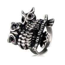 Load image into Gallery viewer, Plated Ancient Silver Double Owl Ring for Men and Women(Silver with Diamond, US, Adjustable Size) - Mega Discount Store Ghana