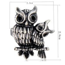 Load image into Gallery viewer, Plated Ancient Silver Double Owl Ring for Men and Women(Silver with Diamond, US, Adjustable Size) - Mega Discount Store Ghana
