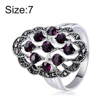 Load image into Gallery viewer, Silver-plated Flower with Zircon-embedded Dark Red Crystal Ring for Women Silver with Diamond - Mega Discount Store Ghana