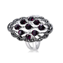 Load image into Gallery viewer, Silver-plated Flower with Zircon-embedded Dark Red Crystal Ring for Women Silver with Diamond - Mega Discount Store Ghana