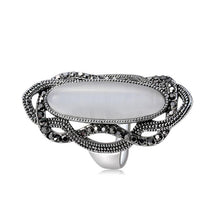 Load image into Gallery viewer, Plated Lace with Black Zircon-Inlaid Strips of Colored Crystal Ring Silver with Diamond [White] - Mega Discount Store Ghana
