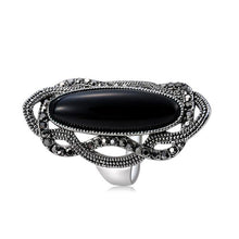 Load image into Gallery viewer, Silver-Plated Lace with Black Zircon- Strips of Colored Crystal Ring Silver with Diamond (Black) - Mega Discount Store Ghana