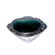 Load image into Gallery viewer, Plated Wavy Lace with Black Zircon Inlaid Red Imitation Gemstone Ring Silver with Diamond (Green) - Mega Discount Store Ghana