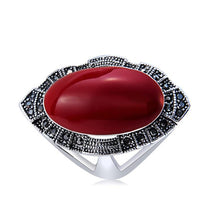 Load image into Gallery viewer, Plated Wavy Lace with Black Zircon Inlaid Red Imitation Gemstone Ring Silver with Diamond (Red) - Mega Discount Store Ghana