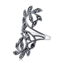 Load image into Gallery viewer, Silver-Plated Tangled Flowers with Black Zircon Ring for Women Silver with Diamond - Mega Discount Store Ghana