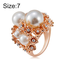 Load image into Gallery viewer, Rose Gold-Plated Flower with Zircon Imitation Pearl Rose Ring for Women [Gold with Pearl,] - Mega Discount Store Ghana