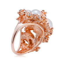 Load image into Gallery viewer, Rose Gold-Plated Flower with Zircon Imitation Pearl Rose Ring for Women [Gold with Pearl,] - Mega Discount Store Ghana