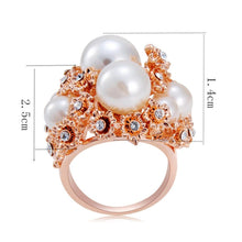 Load image into Gallery viewer, Rose Gold-Plated Flower with Zircon Imitation Pearl Rose Ring for Women [Gold with Pearl,] - Mega Discount Store Ghana