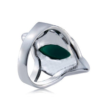 Load image into Gallery viewer, Silver-Plated Black Zircon Inlay Green Imitation Gemstone Ring for Women Silver with Gemstone. - Mega Discount Store Ghana