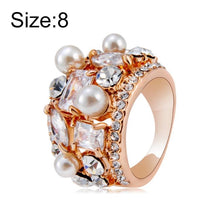 Load image into Gallery viewer, Rose Gold Plated Zircon Crystal Imitation Pearl Rose Ring for Women Gold with Diamond - Mega Discount Store Ghana