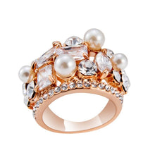 Load image into Gallery viewer, Rose Gold Plated Zircon Crystal Imitation Pearl Rose Ring for Women Gold with Diamond - Mega Discount Store Ghana