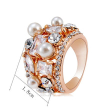 Load image into Gallery viewer, Rose Gold Plated Zircon Crystal Imitation Pearl Rose Ring for Women Gold with Diamond - Mega Discount Store Ghana