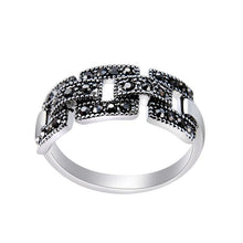 Load image into Gallery viewer, Silver Plated Black Zircon Cutout Square Ring for Women Silver with Diamond - Mega Discount Store Ghana