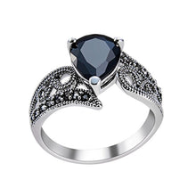 Load image into Gallery viewer, Silver-Plated Black Zircon Heart-Shaped Crystal Ring for Women Silver with Diamond,  (Black) - Mega Discount Store Ghana