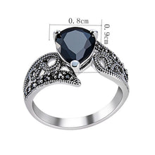 Load image into Gallery viewer, Silver-Plated Black Zircon Heart-Shaped Crystal Ring for Women Silver with Diamond,  (Black) - Mega Discount Store Ghana