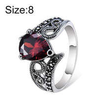 Load image into Gallery viewer, Silver-Plated Black Zircon Heart-Shaped Crystal Ring for Women Silver with Diamond (Red) - Mega Discount Store Ghana