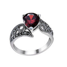 Load image into Gallery viewer, Silver-Plated Black Zircon Heart-Shaped Crystal Ring for Women Silver with Diamond (Red) - Mega Discount Store Ghana