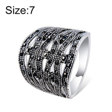 Load image into Gallery viewer, Silver-Plated Openwork Woven Rope with Black Zircon Ring for Women Silver with Diamond - Mega Discount Store Ghana
