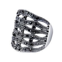 Load image into Gallery viewer, Silver-Plated Openwork Woven Rope with Black Zircon Ring for Women Silver with Diamond - Mega Discount Store Ghana