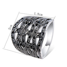 Load image into Gallery viewer, Silver-Plated Openwork Woven Rope with Black Zircon Ring for Women Silver with Diamond - Mega Discount Store Ghana