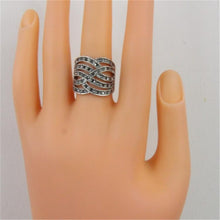 Load image into Gallery viewer, Silver-Plated Openwork Woven Rope with Black Zircon Ring for Women Silver with Diamond - Mega Discount Store Ghana