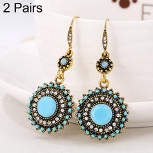Load image into Gallery viewer, 2 Pairs Ethnic Sun Flower Style Rhinestone Earrings Long Earbobs - Mega Discount Store Ghana
