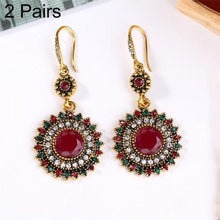 Load image into Gallery viewer, 2 Pairs Ethnic Sun Flower Style Rhinestone Earrings Long Earbobs - Mega Discount Store Ghana