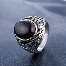 Load image into Gallery viewer, Retro Gemstone Turquoise Titanium Steel Ring (Black) - Mega Discount Store Ghana