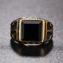 Load image into Gallery viewer, Punk Gothic Retro Black Onyx Gemstone Titanium Steel Ring,(Gold) - Mega Discount Store Ghana