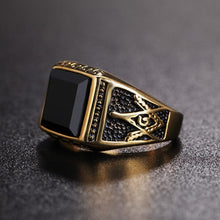 Load image into Gallery viewer, Punk Gothic Retro Black Onyx Gemstone Titanium Steel Ring,(Gold) - Mega Discount Store Ghana