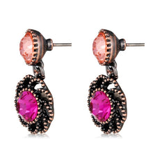 Load image into Gallery viewer, 2 PCS Women Classic Style Rose Crystal Pendant 18K Gold Plated Copper Drop Earrings(Bronze) - Mega Discount Store Ghana