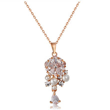 Load image into Gallery viewer, Women Classic Style Artificial Pearl Zircon Crystal Flower Pendant Silver Plated Necklace(Rose Gold) - Mega Discount Store Ghana