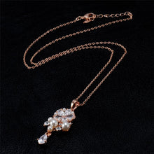 Load image into Gallery viewer, Women Classic Style Artificial Pearl Zircon Crystal Flower Pendant Silver Plated Necklace(Rose Gold) - Mega Discount Store Ghana