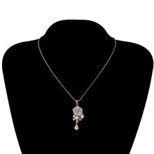 Load image into Gallery viewer, Women Classic Style Artificial Pearl Zircon Crystal Flower Pendant Silver Plated Necklace(Rose Gold) - Mega Discount Store Ghana