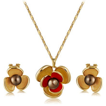 Load image into Gallery viewer, Female Small Fresh Sweet Flower Paint Necklace and Earrings Set(Gold) - Mega Discount Store Ghana
