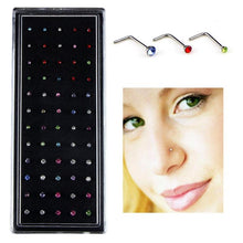 Load image into Gallery viewer, 60 PCS Color Mixed Diamond Shape Stainless Steel Nose Stud Rings L Shaped Piercing Jewelry - Mega Discount Store Ghana