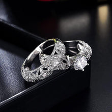 Load image into Gallery viewer, Fashion Stylish Zircon Hollow Set Ring Sweet Couple Ring (Silver) - Mega Discount Store Ghana
