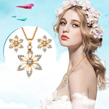 Load image into Gallery viewer, Diamond-shape Flower Bridal Necklace Earrings Three-piece(Gold) - Mega Discount Store Ghana