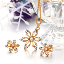 Load image into Gallery viewer, Diamond-shape Flower Bridal Necklace Earrings Three-piece(Gold) - Mega Discount Store Ghana