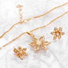 Load image into Gallery viewer, Diamond-shape Flower Bridal Necklace Earrings Three-piece(Gold) - Mega Discount Store Ghana