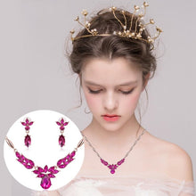 Load image into Gallery viewer, Ladies Innovative Novel Fashion Wreath Diamond-shape Necklace Earrings Jewelry Set(Rose Red) - Mega Discount Store Ghana
