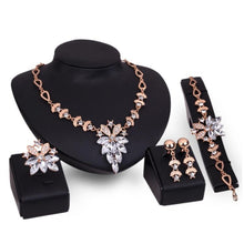 Load image into Gallery viewer, 4 PCS Fashion Diamond-shape Leaves Flowers Necklaces Rings Bracelets Earrings Jewelry Set(White) - Mega Discount Store Ghana
