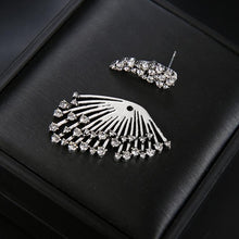 Load image into Gallery viewer, 1 PCS Women Diamond-shape Silver Flower Fan-sharped Asymmetric Stud Earrings - Mega Discount Store Ghana